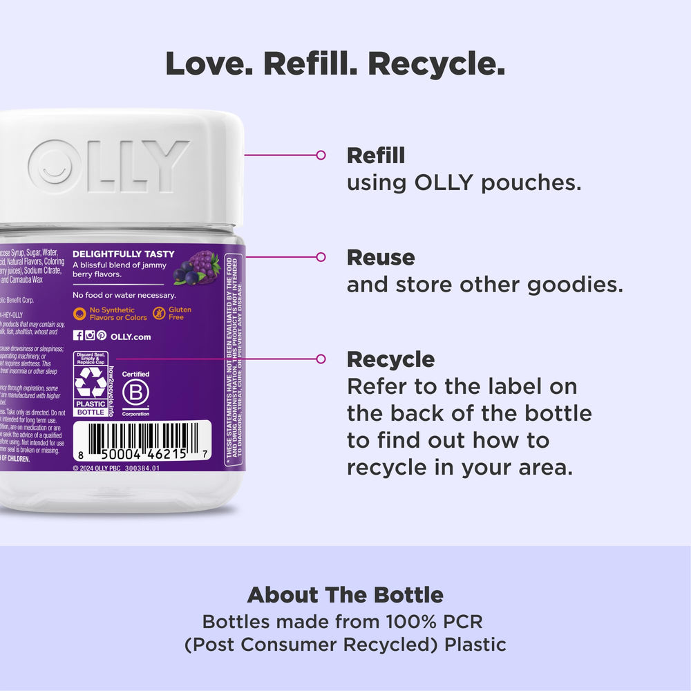 Ingredients and vitamins chart for OLLY Immunity Sleep + Elderberry