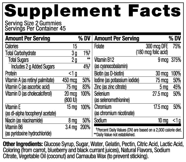 OLLY Gummy bottle label instructs taking two daily.