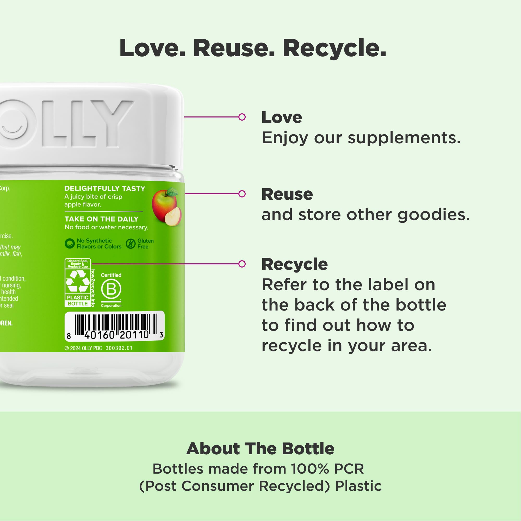 Apple cider vinegar with the Mother illustration on gummy rings packaging.