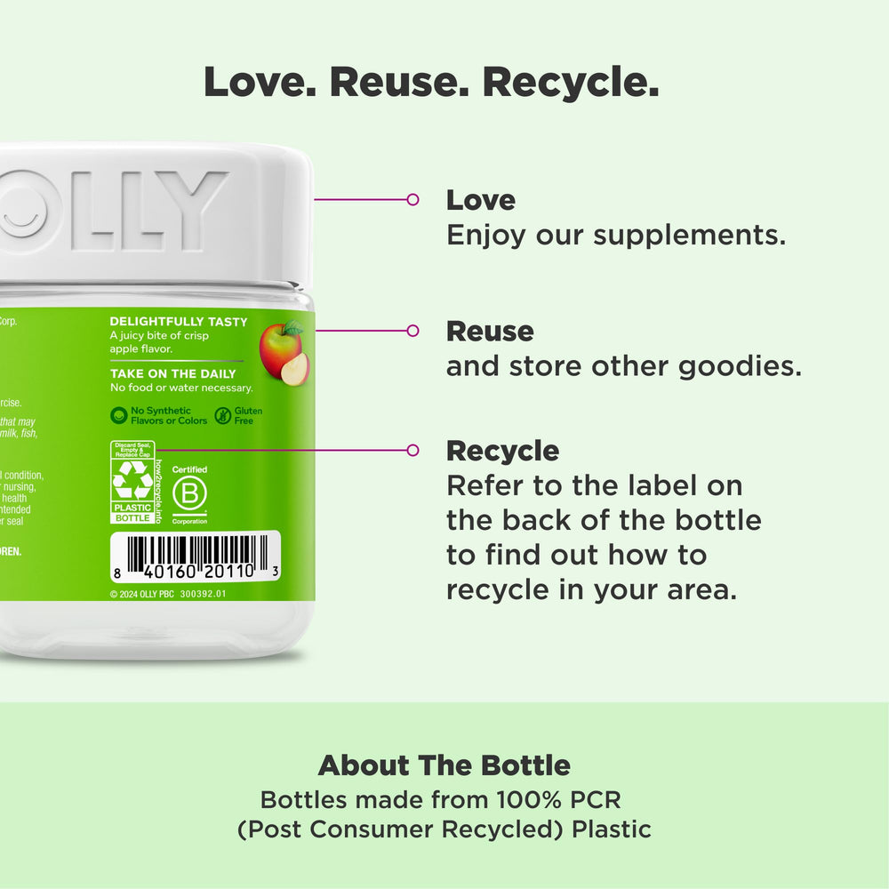 Apple cider vinegar with the Mother illustration on gummy rings packaging.