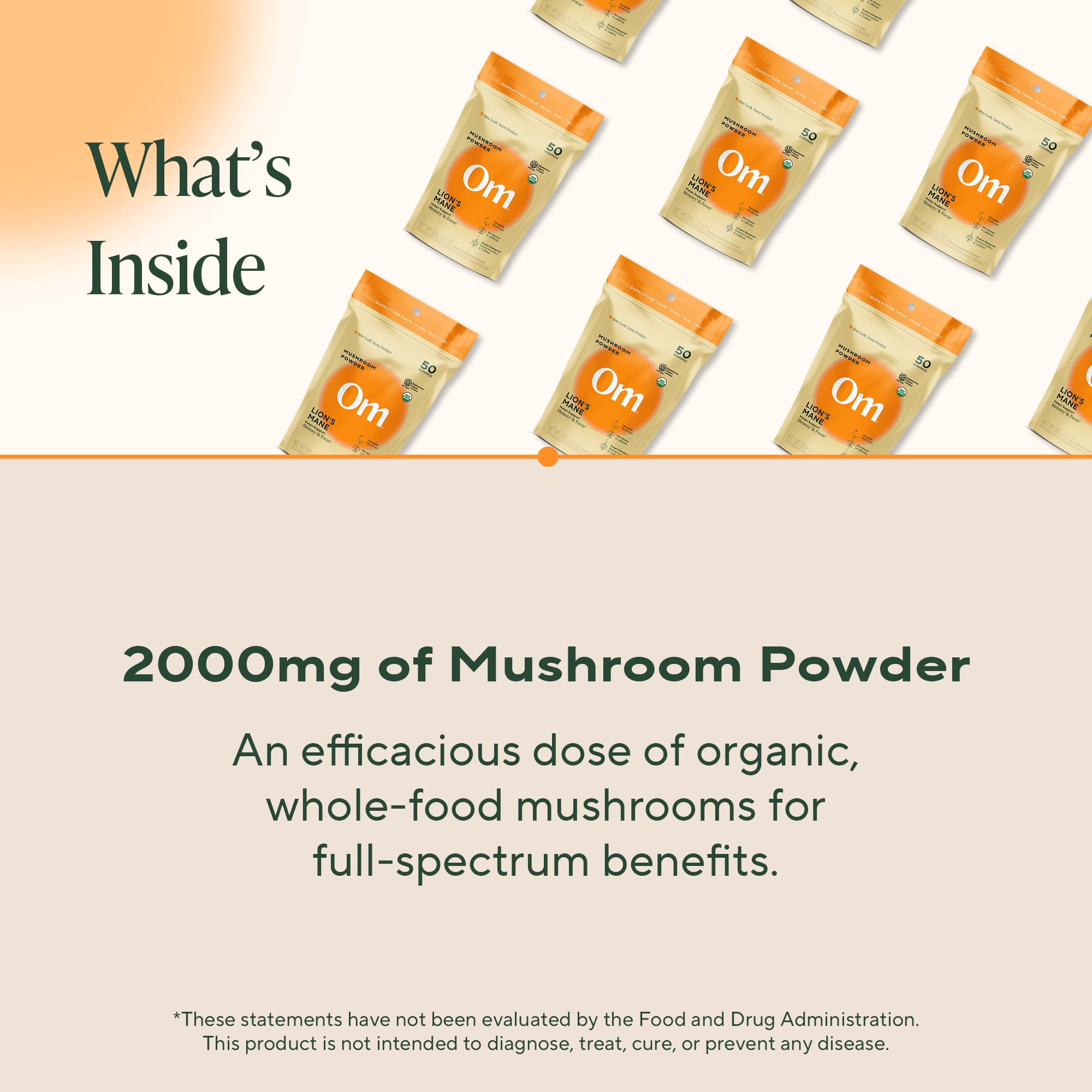Ingredients list for Om Lions Mane Mushroom Powder