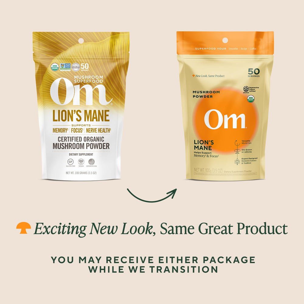 Scoop measuring 2 grams of Om Lions Mane powder