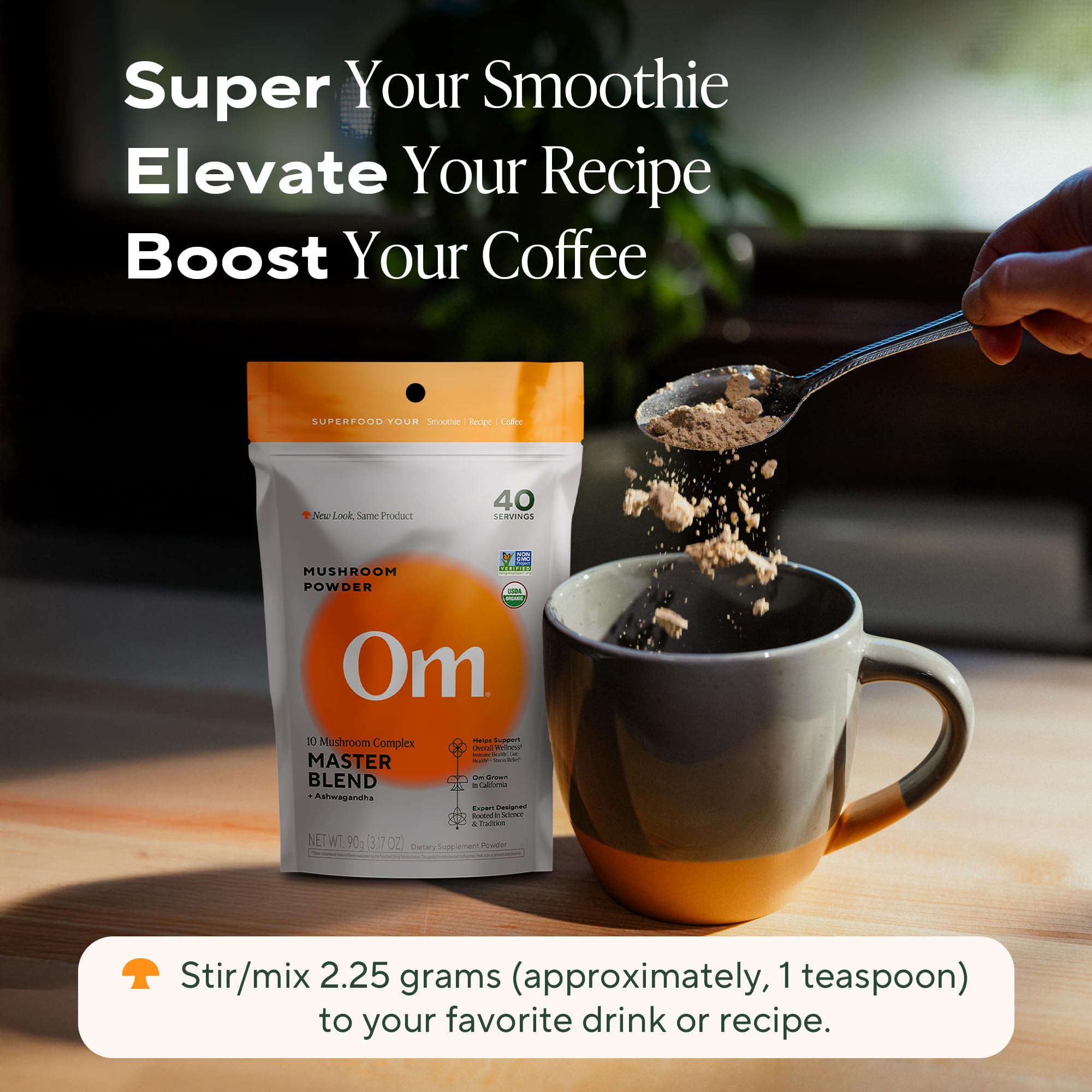 Graphic showing ingredients: 10 mushrooms and beta-glucans