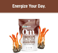 Cordyceps powder being mixed into water or smoothie