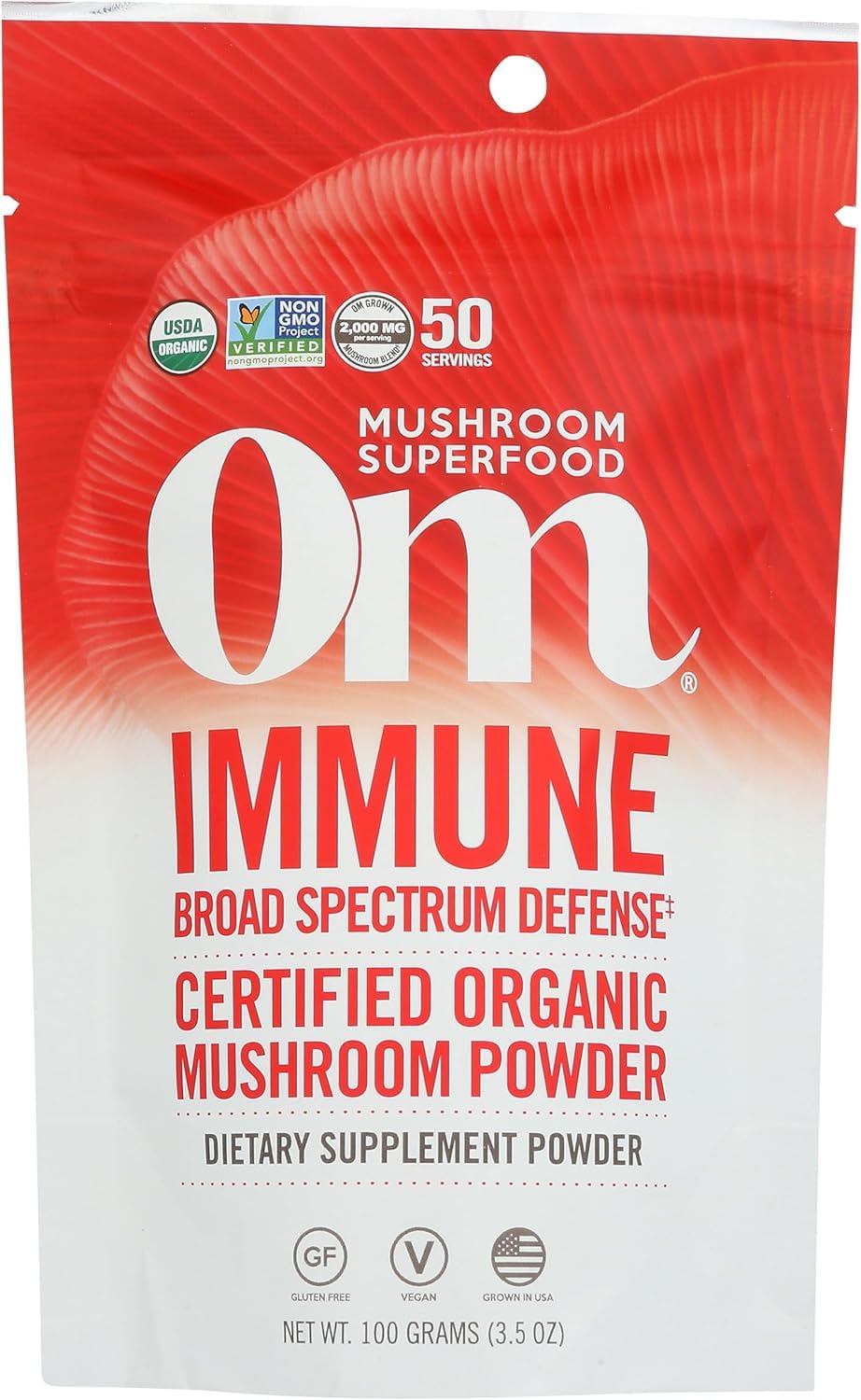 Om Mushroom Immune Superfood Powder 100 g pouch front view
