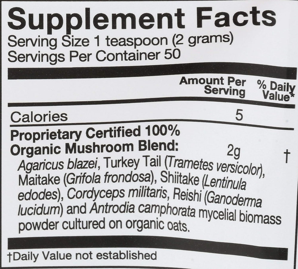 Close-up of seven-mushroom blend in Om Immune Superfood Powder