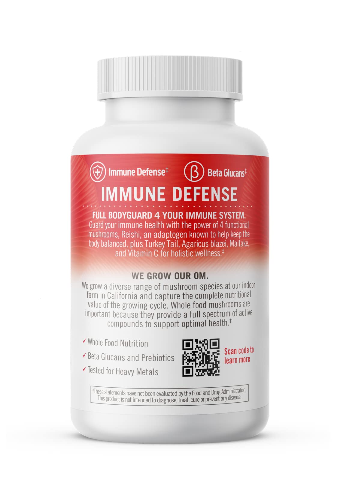 Lifestyle shot showing daily use of Om Mushroom Immune Defense capsules