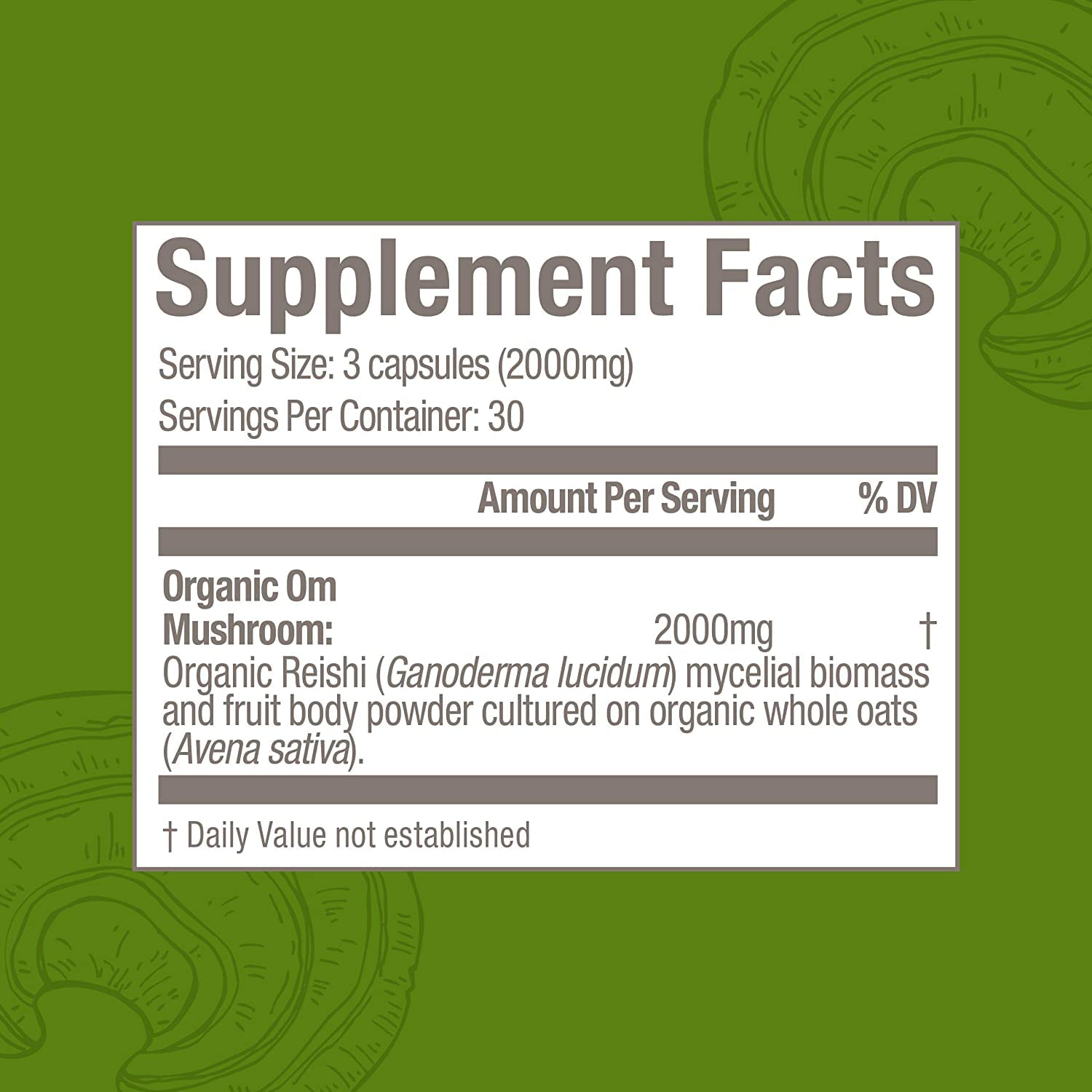 Reishi mushroom mycelial biomass powder cultured on organic oats