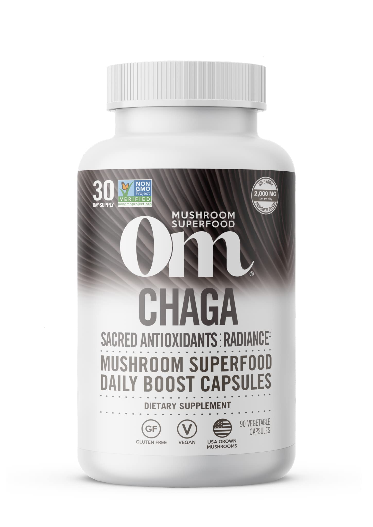 Om Mushroom Superfood Chaga Capsules bottle front view