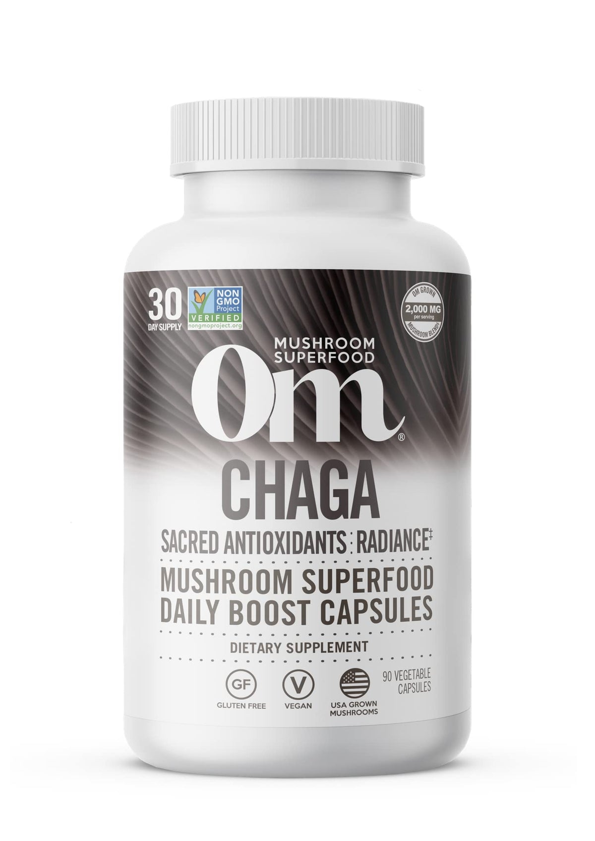 Om Mushroom Superfood Chaga Capsules bottle front view