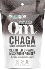 Front view of Om Mushroom Superfood Chaga Powder 3.5 oz, US grown