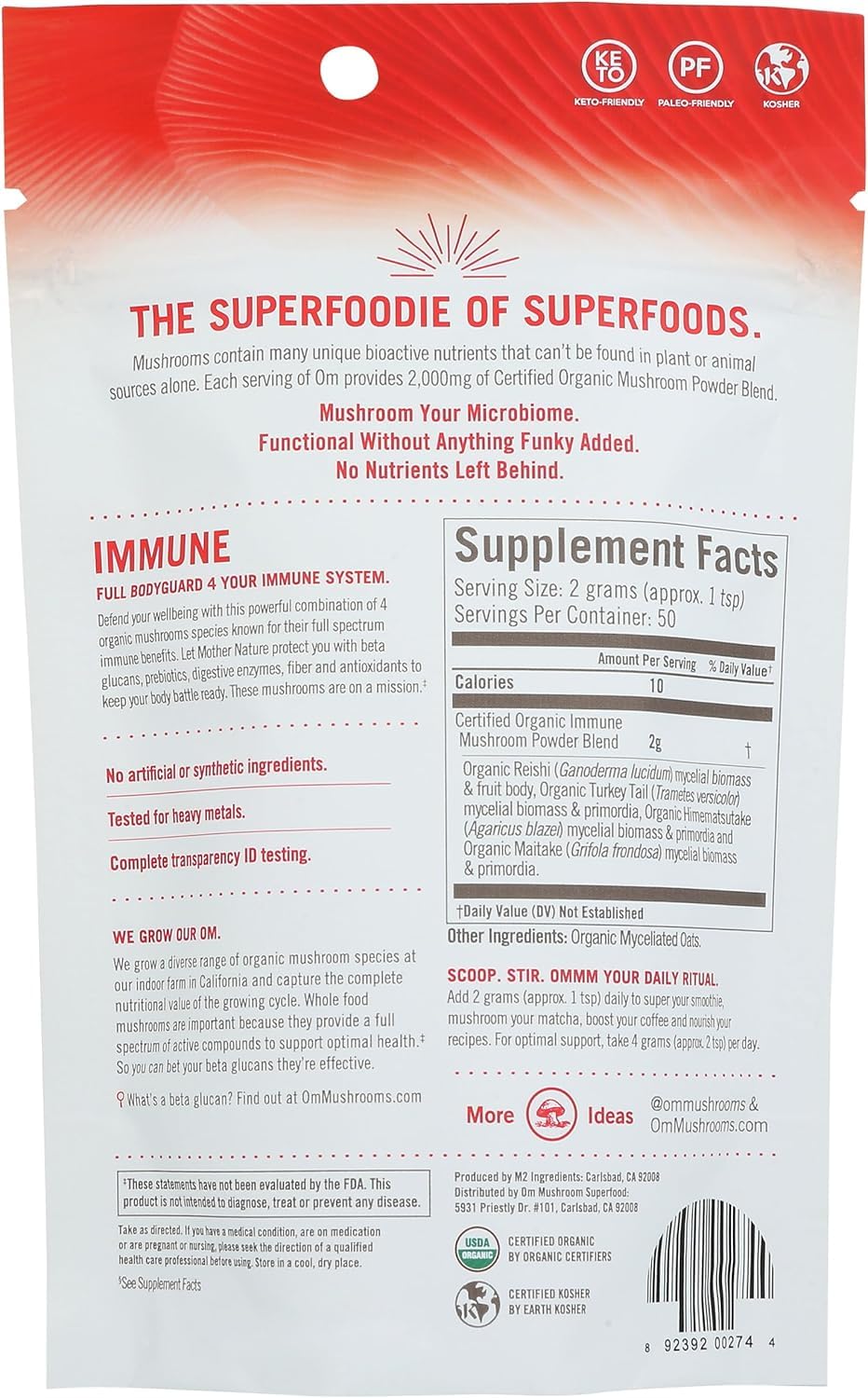 Scooped powder from OM Mushroom Superfood Immune Blend