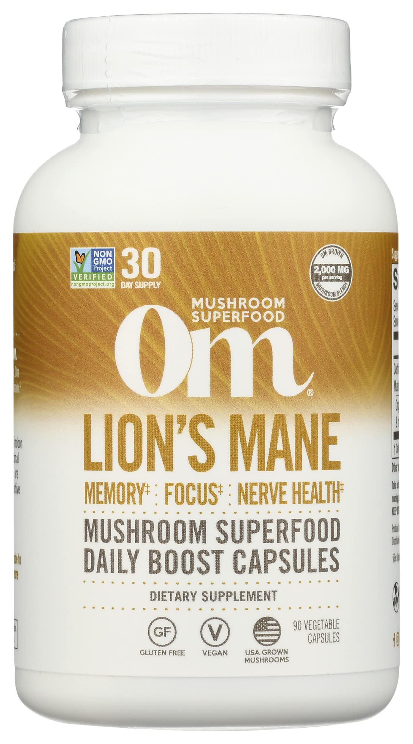Om Mushroom Superfood Lion's Mane Capsules bottle – 90 capsules (fruit body and mycelium)