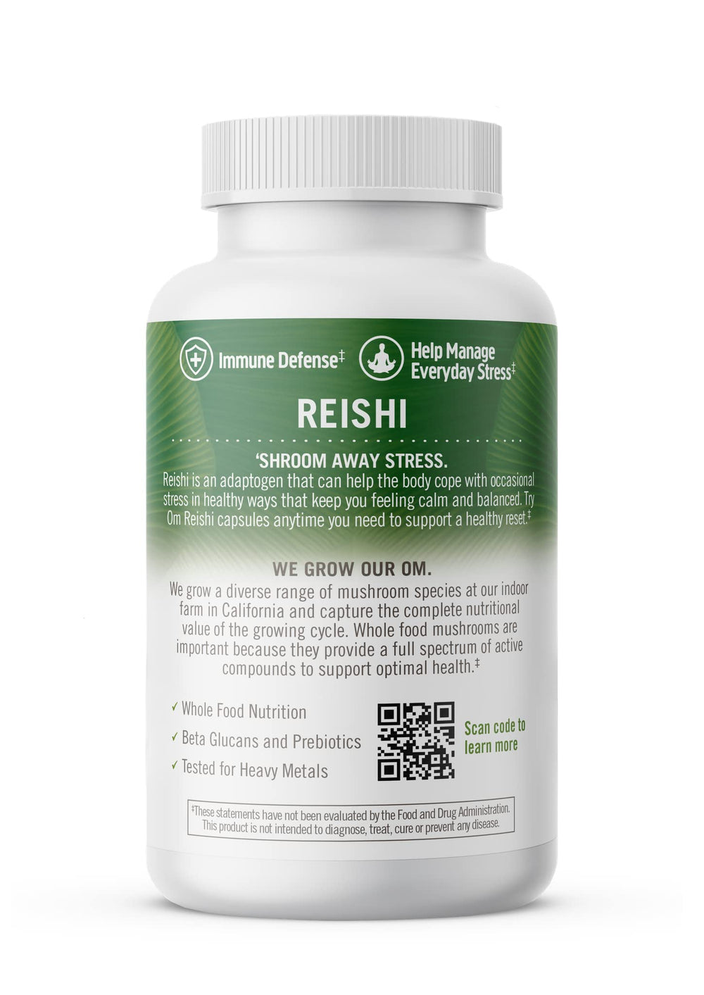 Front packaging of OM Mushroom Superfood Reishi capsules