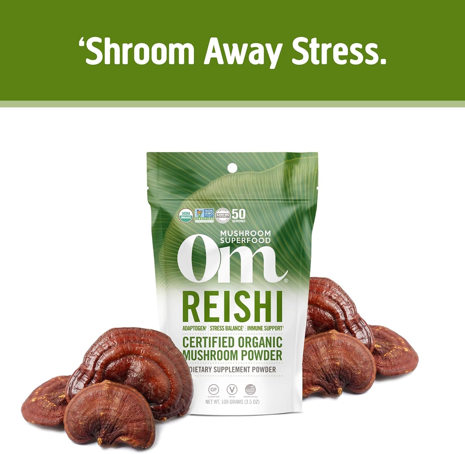 Label of OM Mushroom Superfood Reishi Powder