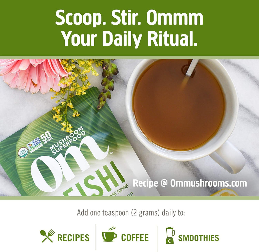 Reishi powder being added to coffee