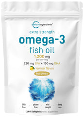 Micro Ingredients Omega-3 1200mg lemon burpless softgels, 240-count