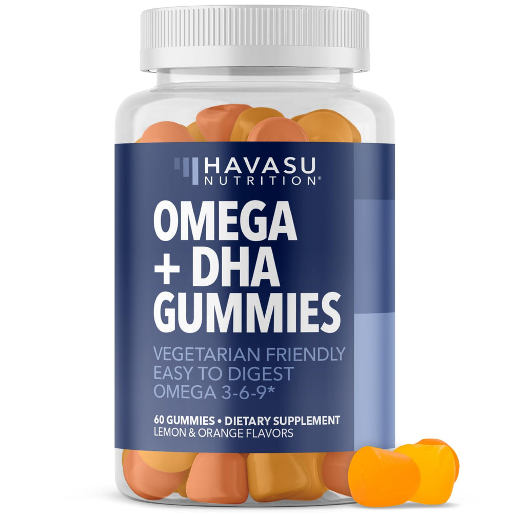 Omega 3-6-9 DHA gummies for adults with lemon and orange flavor