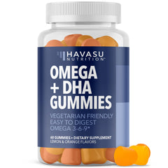 Omega 3-6-9 DHA gummies for adults with lemon and orange flavor