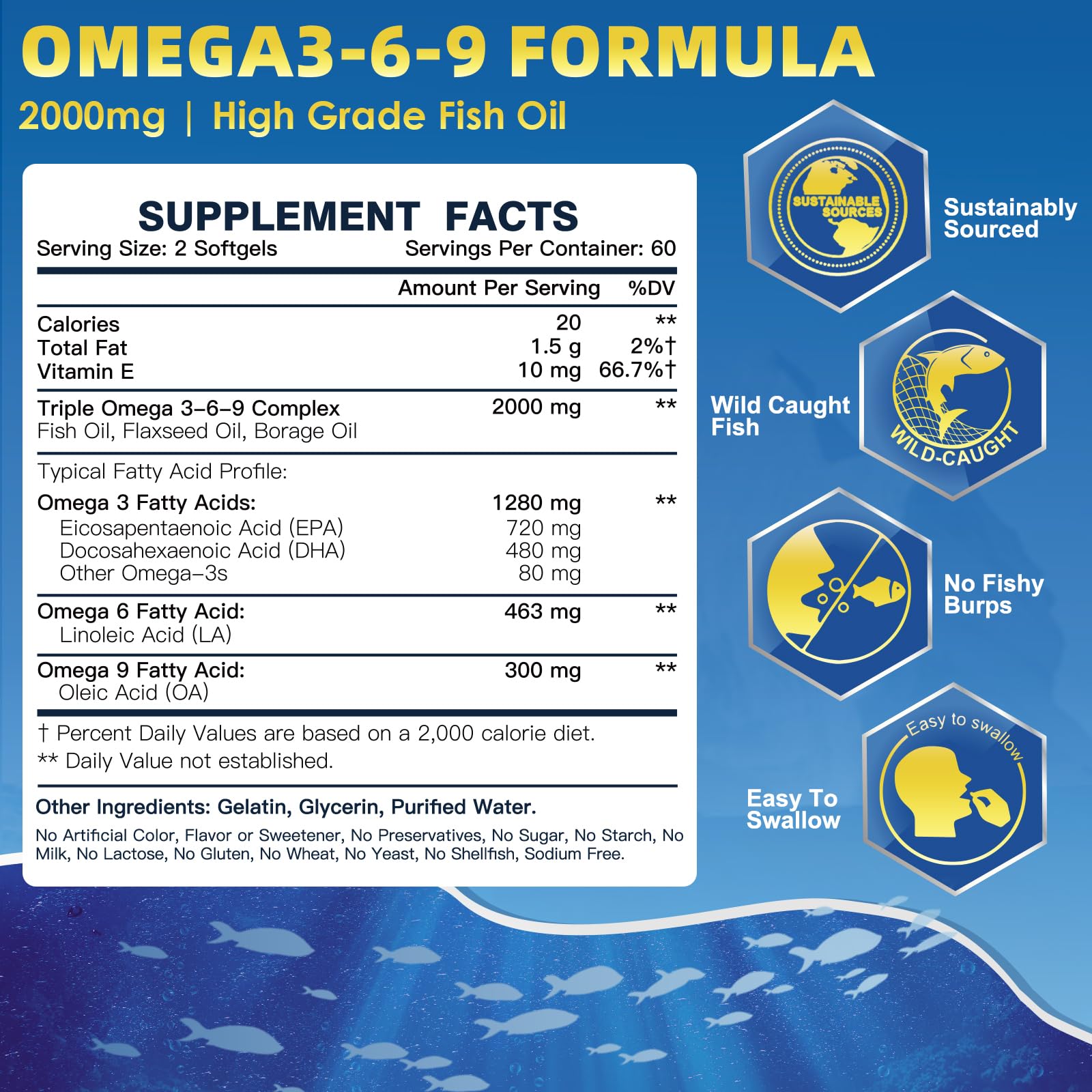 Omega 3-6-9 blend from fish, flaxseed and borage oils