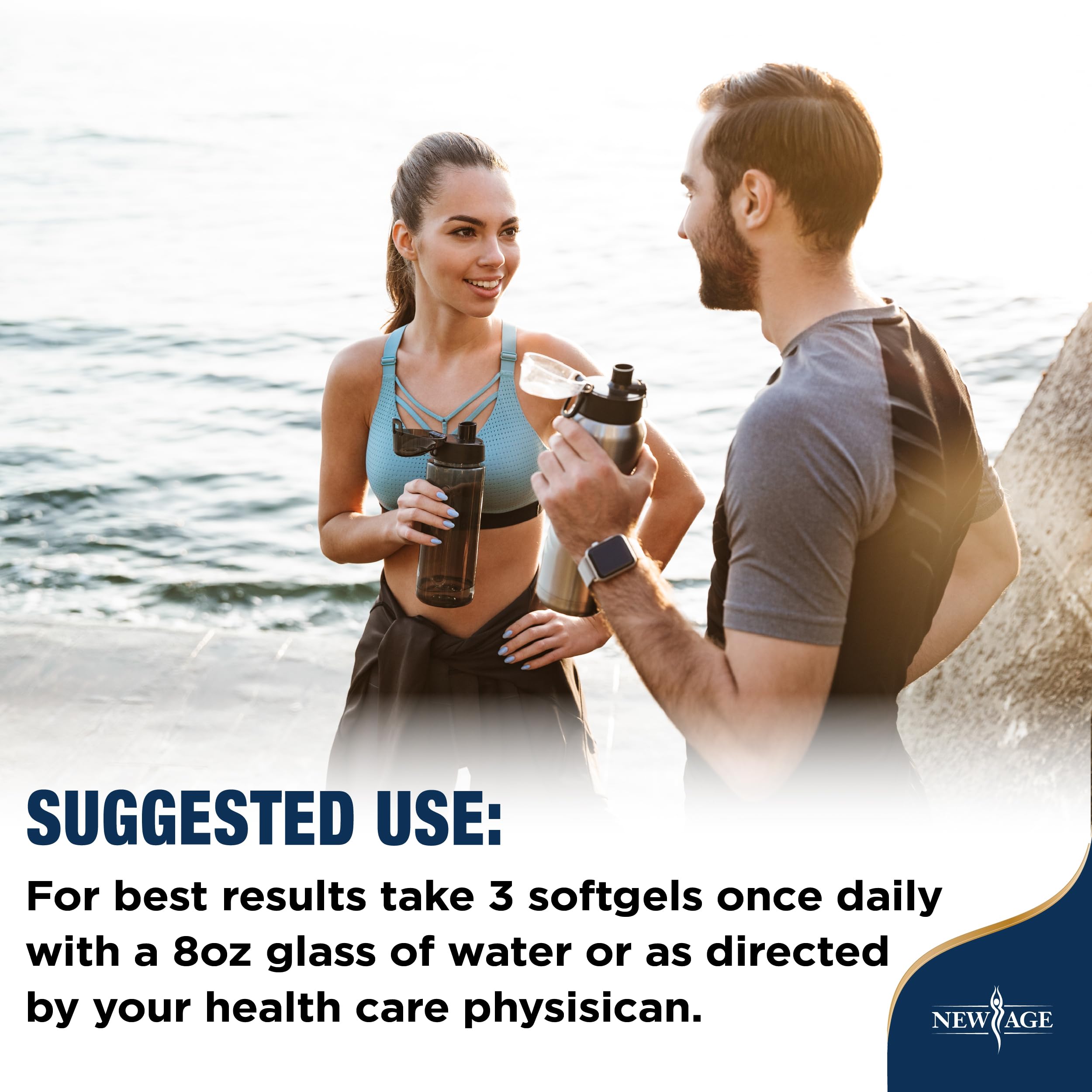 Lifestyle image highlighting omega-3 benefits and bottle