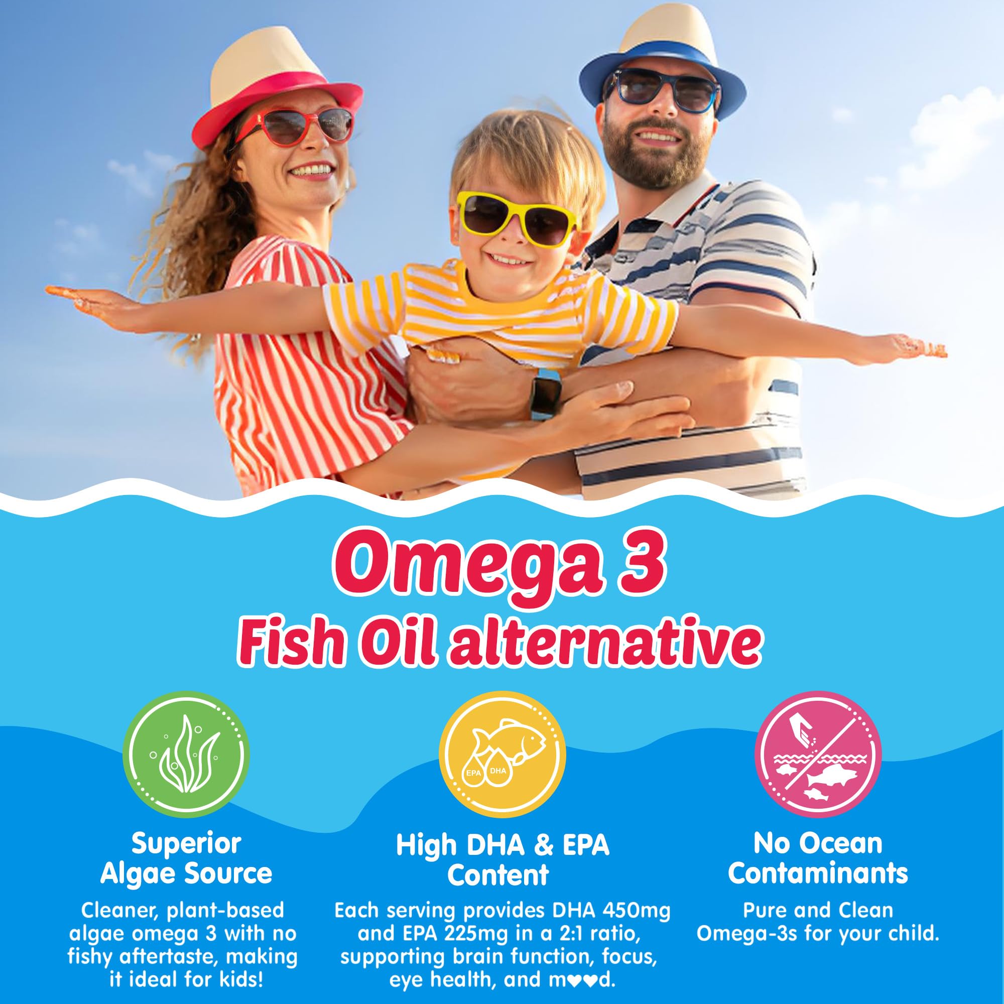 Nutrition panel highlighting DHA, EPA and other Omega-3s for kids