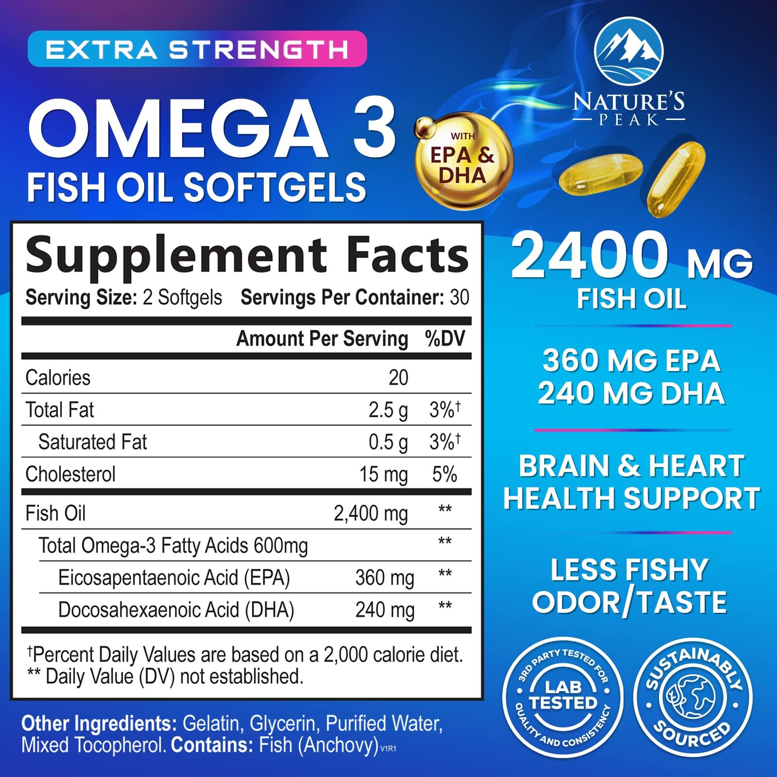 Close-up of burpless omega-3 fish oil softgels on white background