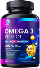 Bottle of Omega 3 Fish Oil 2400 mg softgels