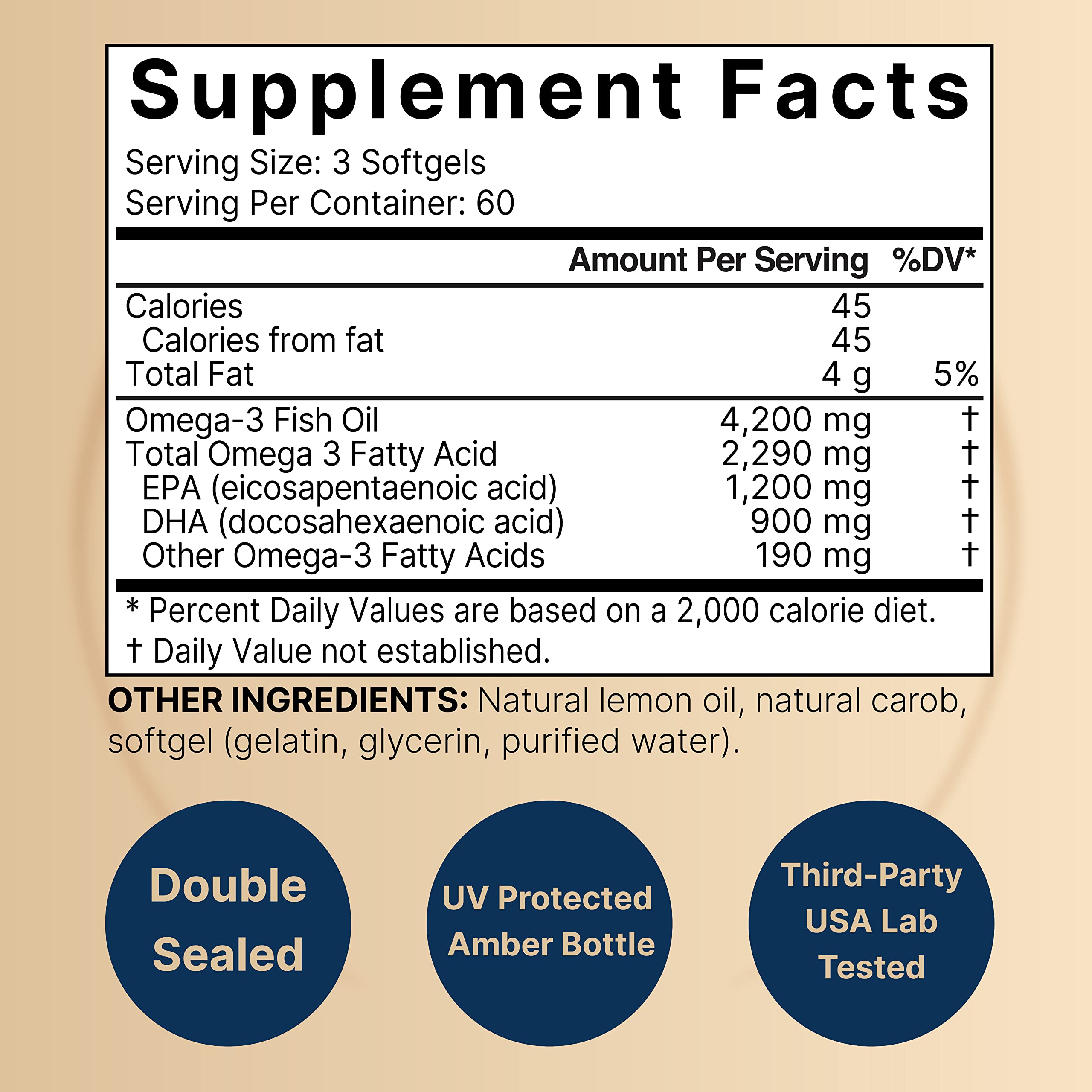 Close-up of 4,200mg omega-3 per serving: 1,200mg EPA and 900mg DHA