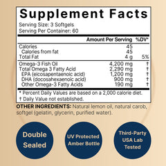 Close-up of 4,200mg omega-3 per serving: 1,200mg EPA and 900mg DHA