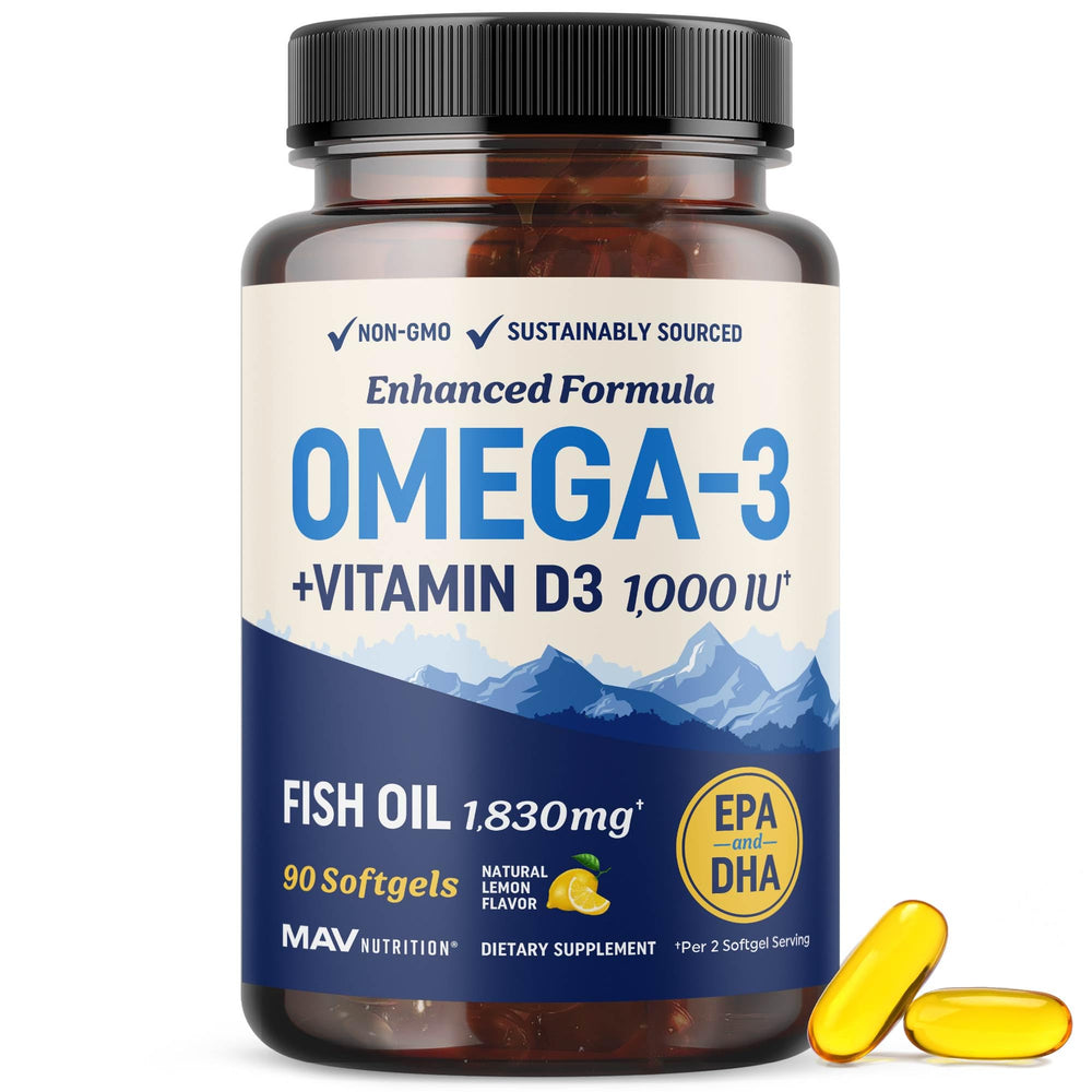Omega-3 Fish Oil with Vitamin D3 bottle and label
