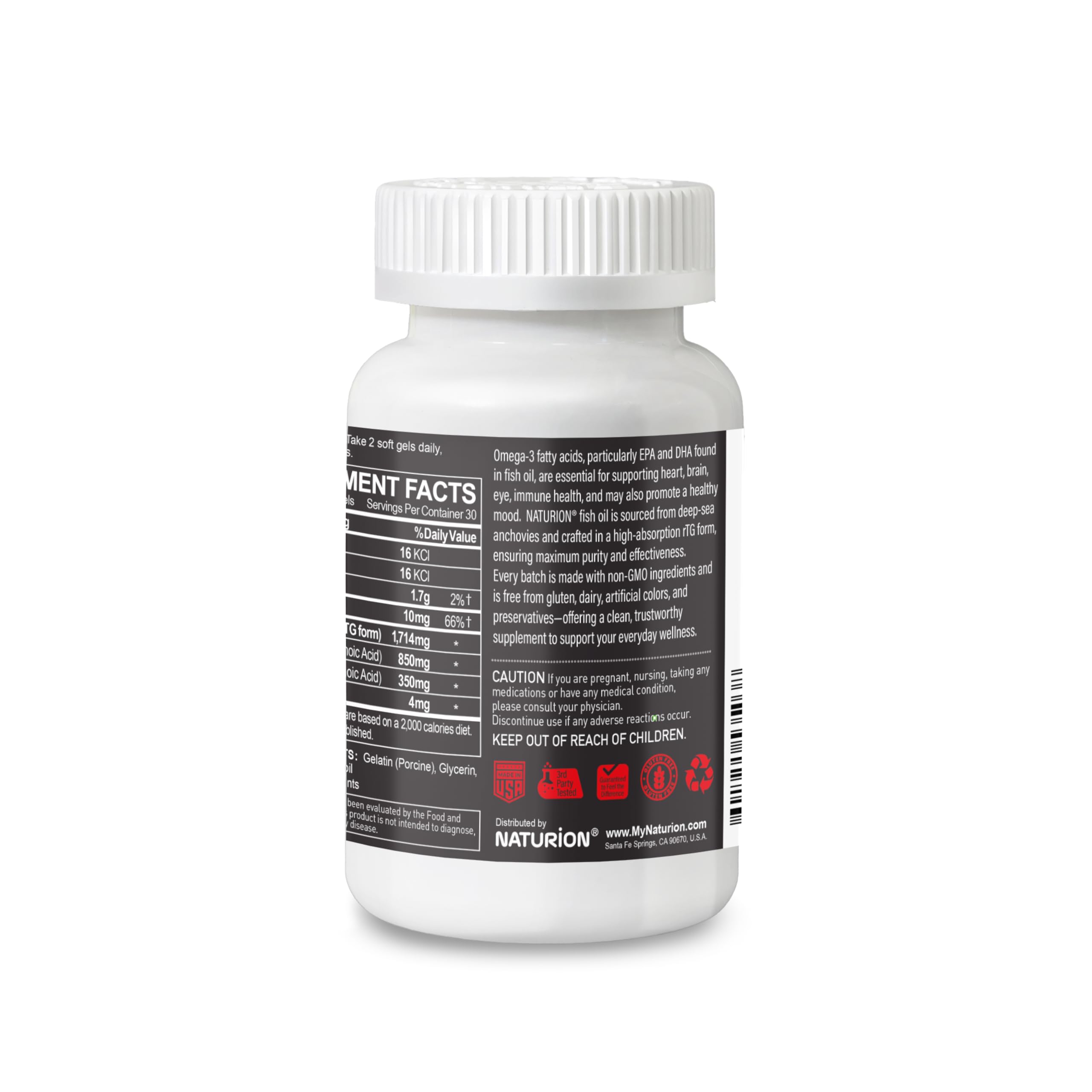 Label highlighting 1200mg Omega-3 per serving