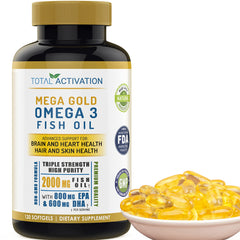 Omega-3 fish oil 2000mg per serving with EPA/DHA and Vitamin E in burpless softgels