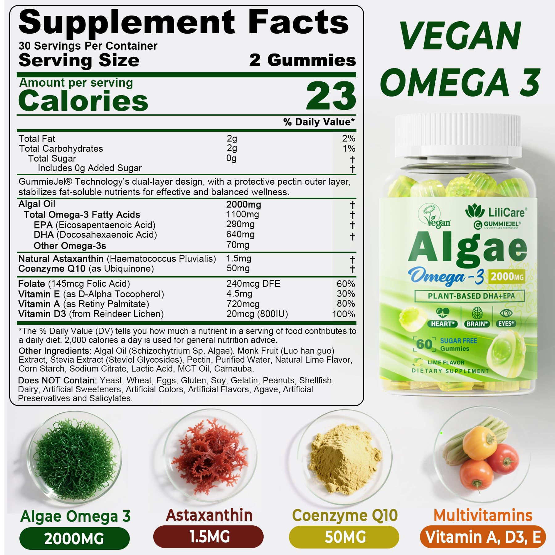 Algae oil DHA and EPA content gummies