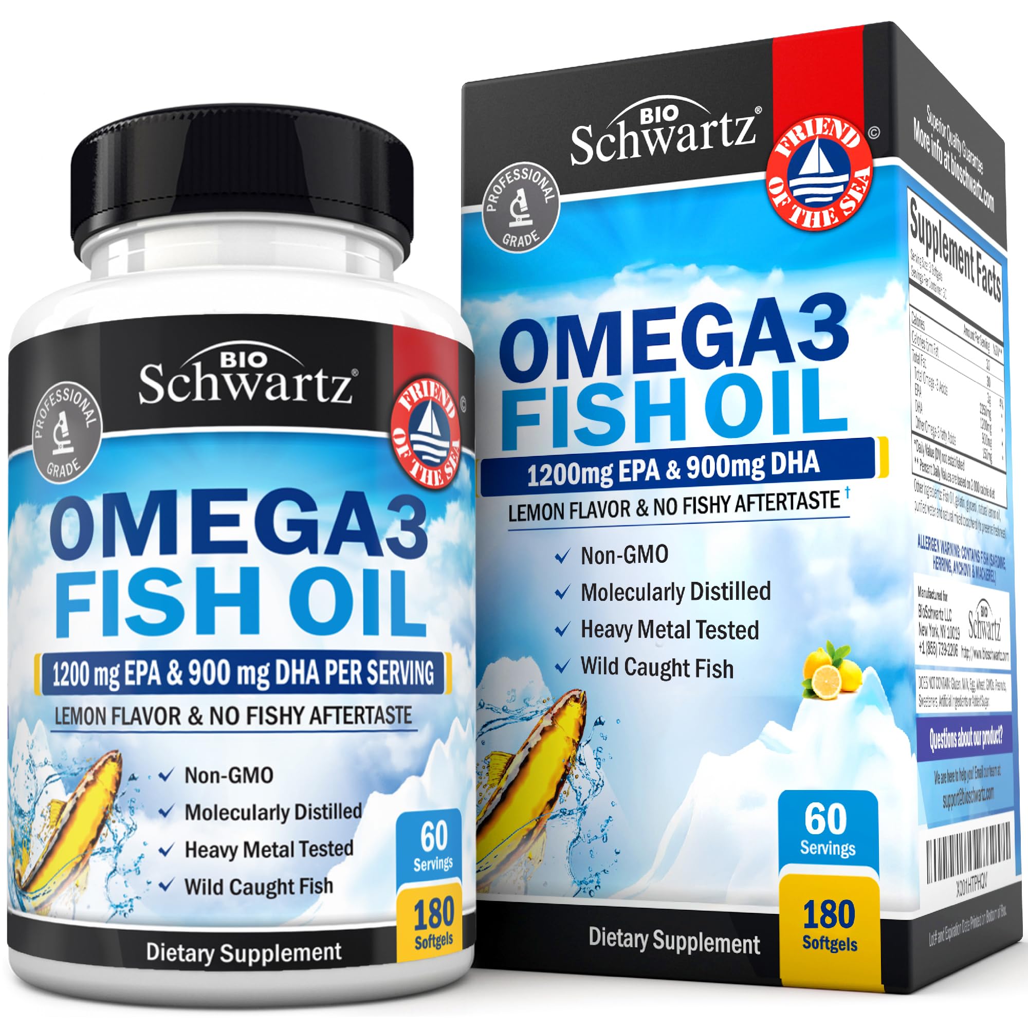 Bottle of Triple Strength Omega 3 Fish Oil with lemon flavor