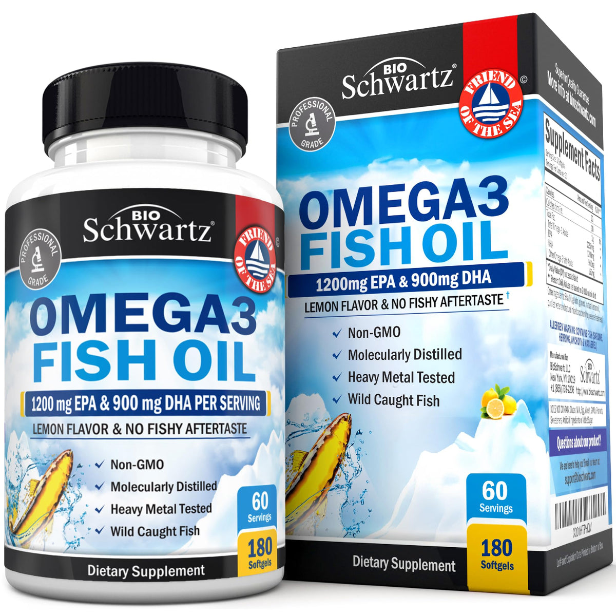 Bottle of Triple Strength Omega 3 Fish Oil with lemon flavor