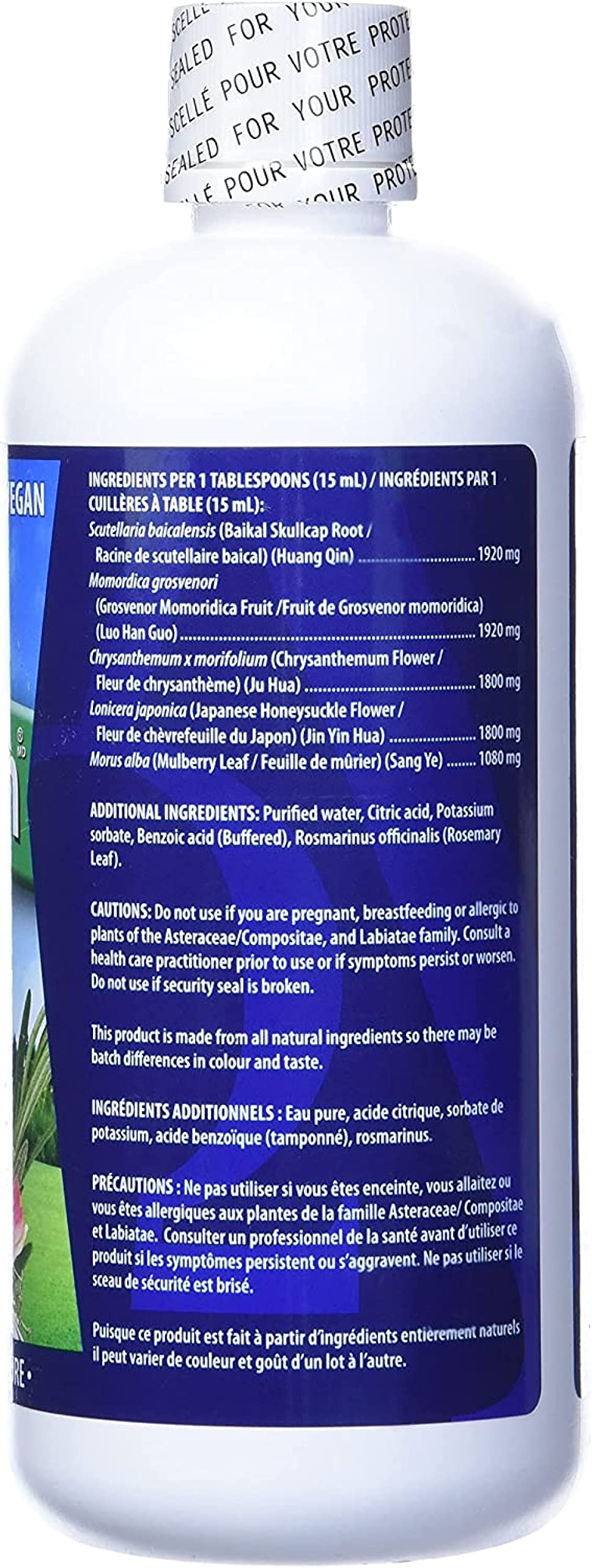 Omega Alpha Lung Flush ingredients close-up highlighting skullcap, honeysuckle, and mulberry leaf.