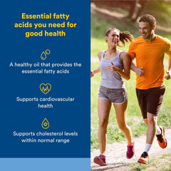 Close-up of flaxseed oil softgels in bottle