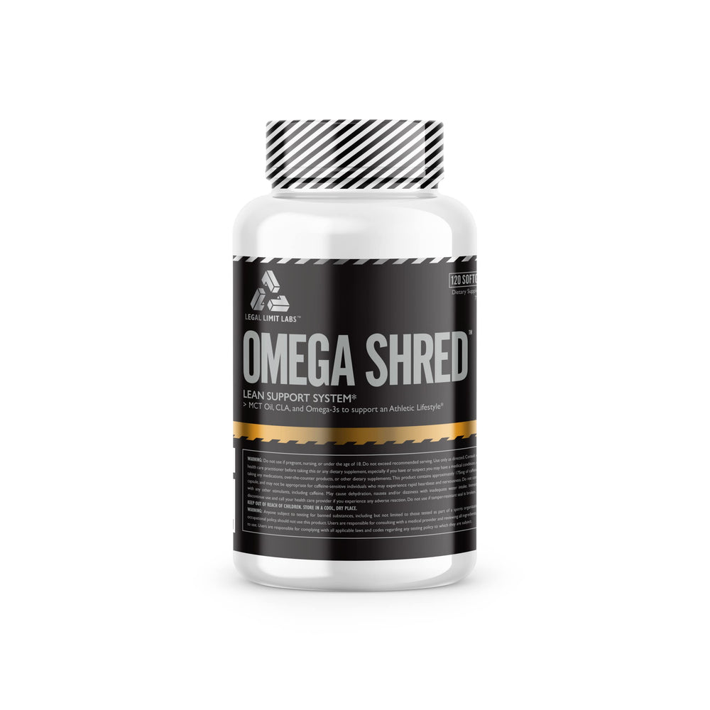 Legal Limit Labs Omega Shreds bottle with MCT, CLA, and DHA ingredients