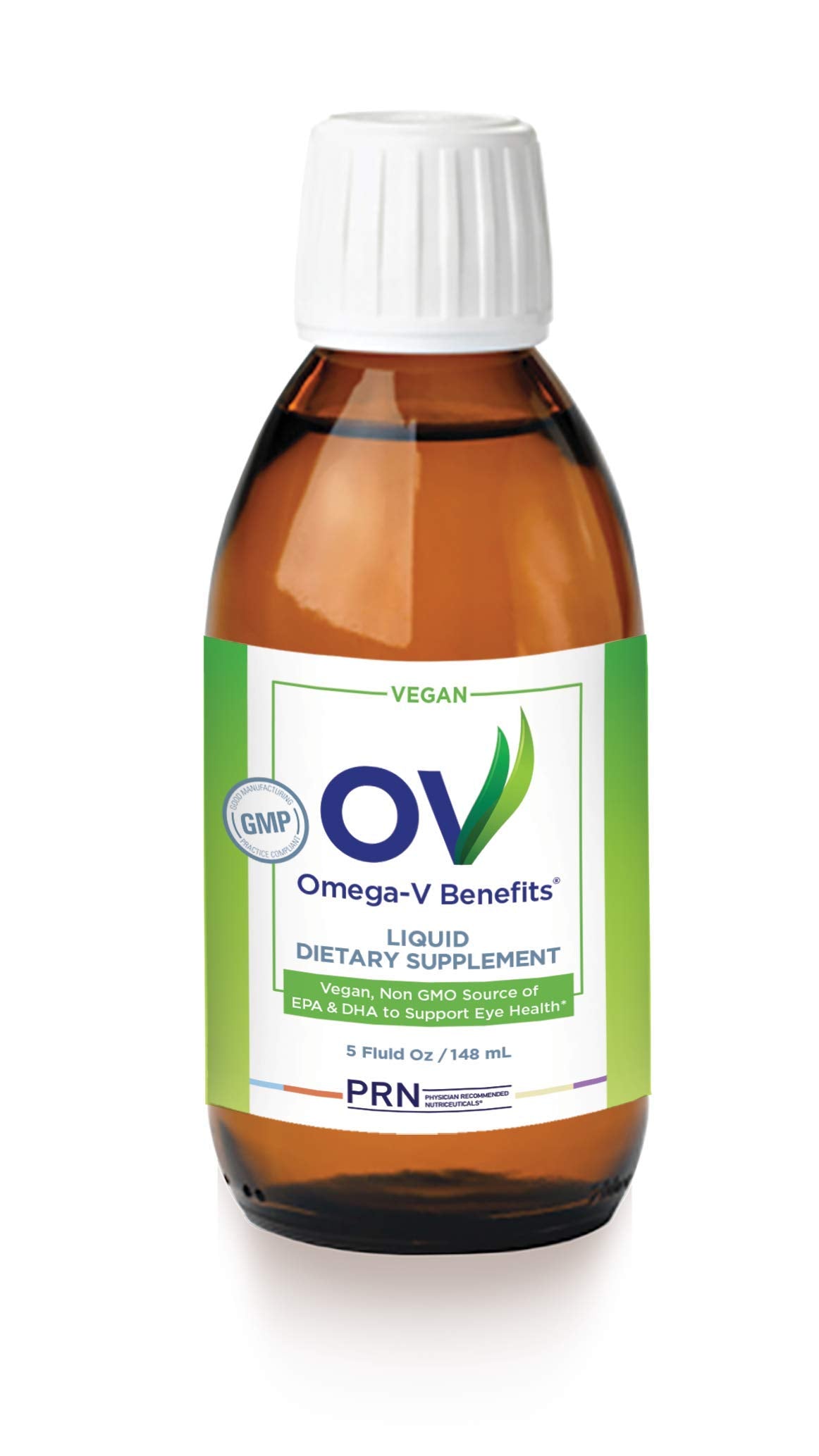 Front view of Omega-V Benefits liquid omega-3 bottle, 5 oz