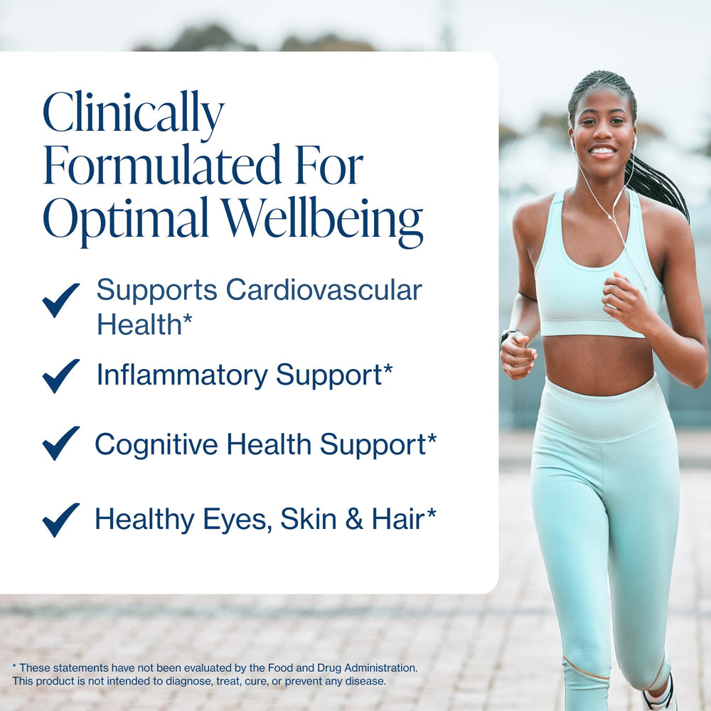 Infographic showing EPA and DHA fatty acids in omega-3 capsules