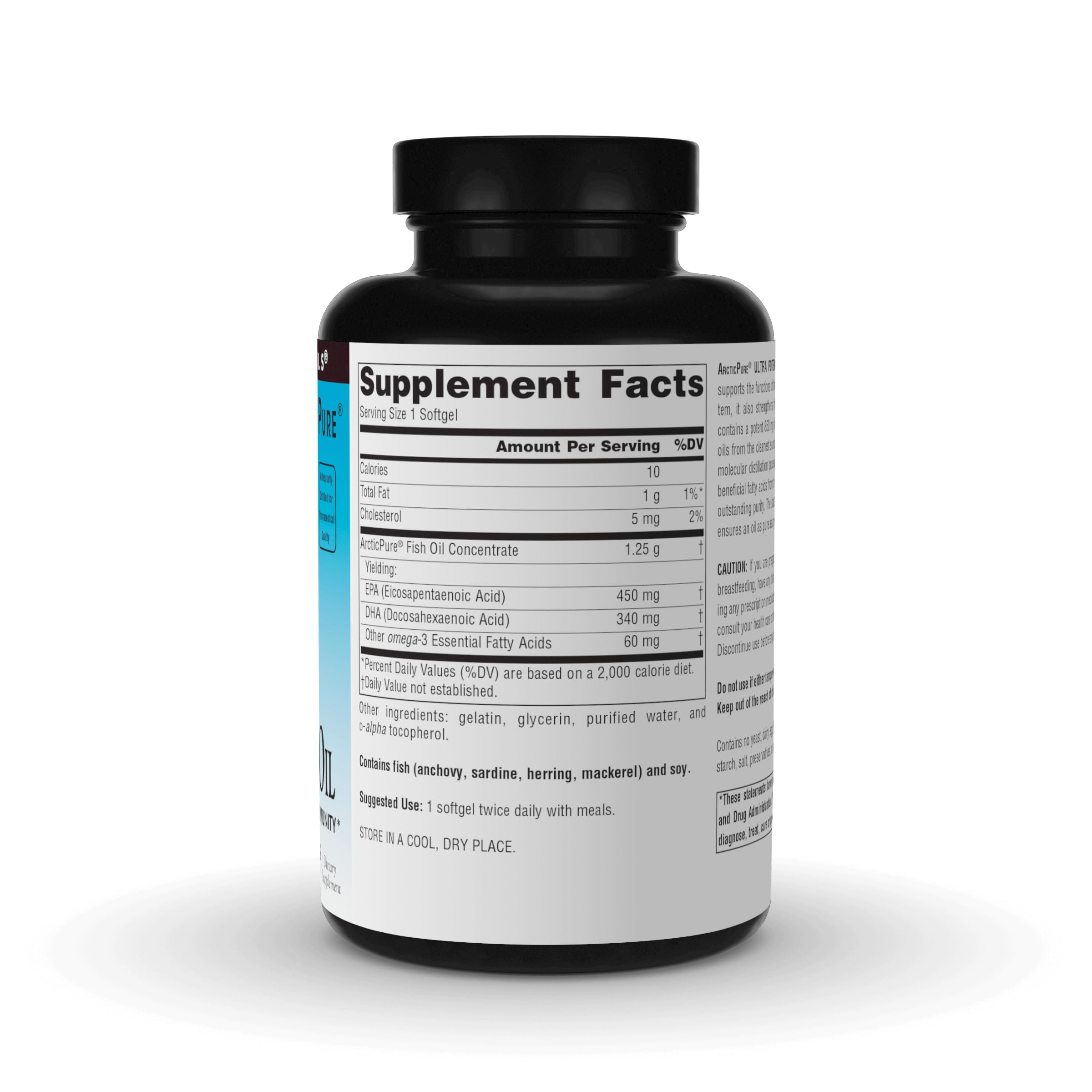 Close-up of 850 mg Omega-3 fish oil softgels