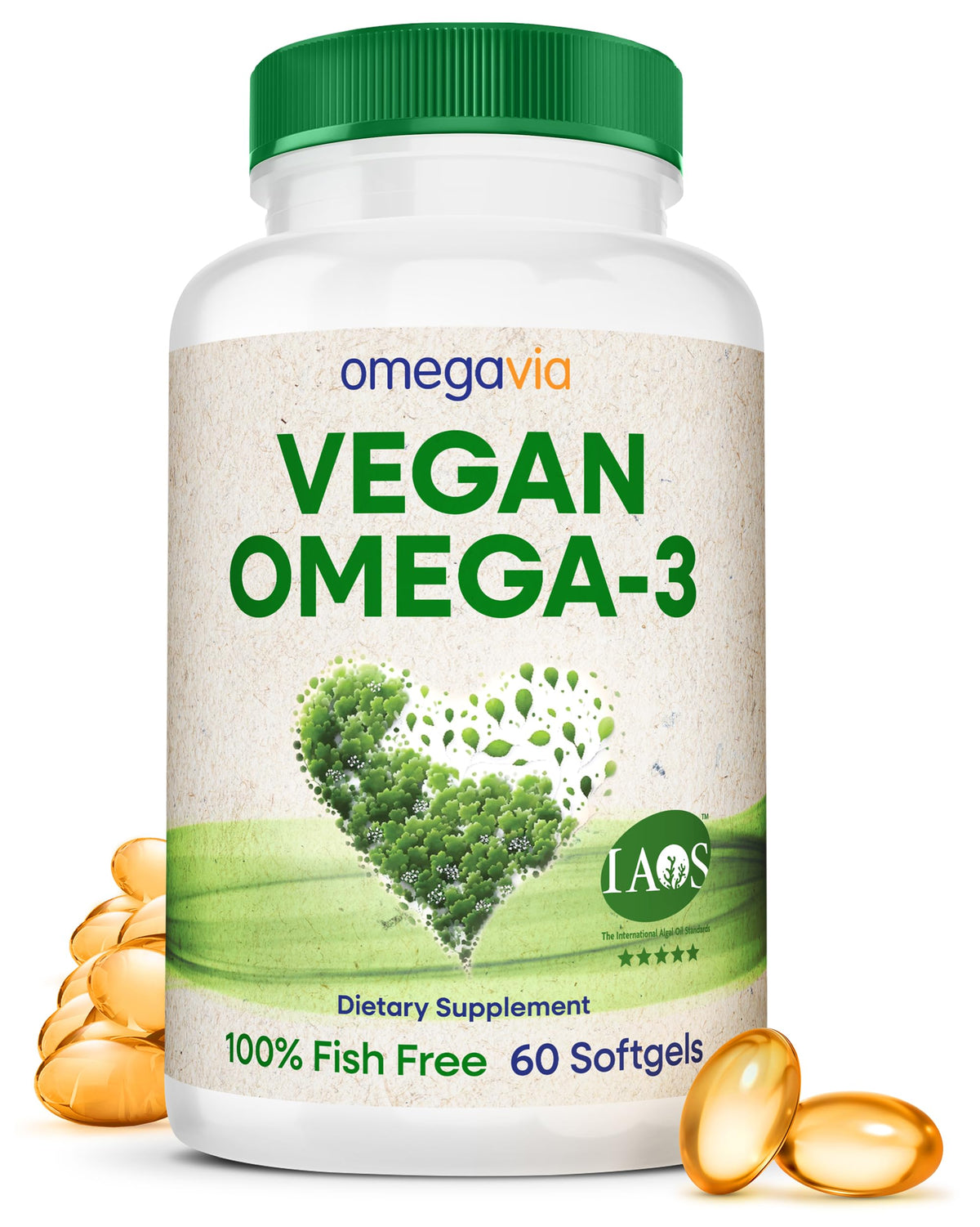 OmegaVia Vegan Omega-3 60 softgels bottle front