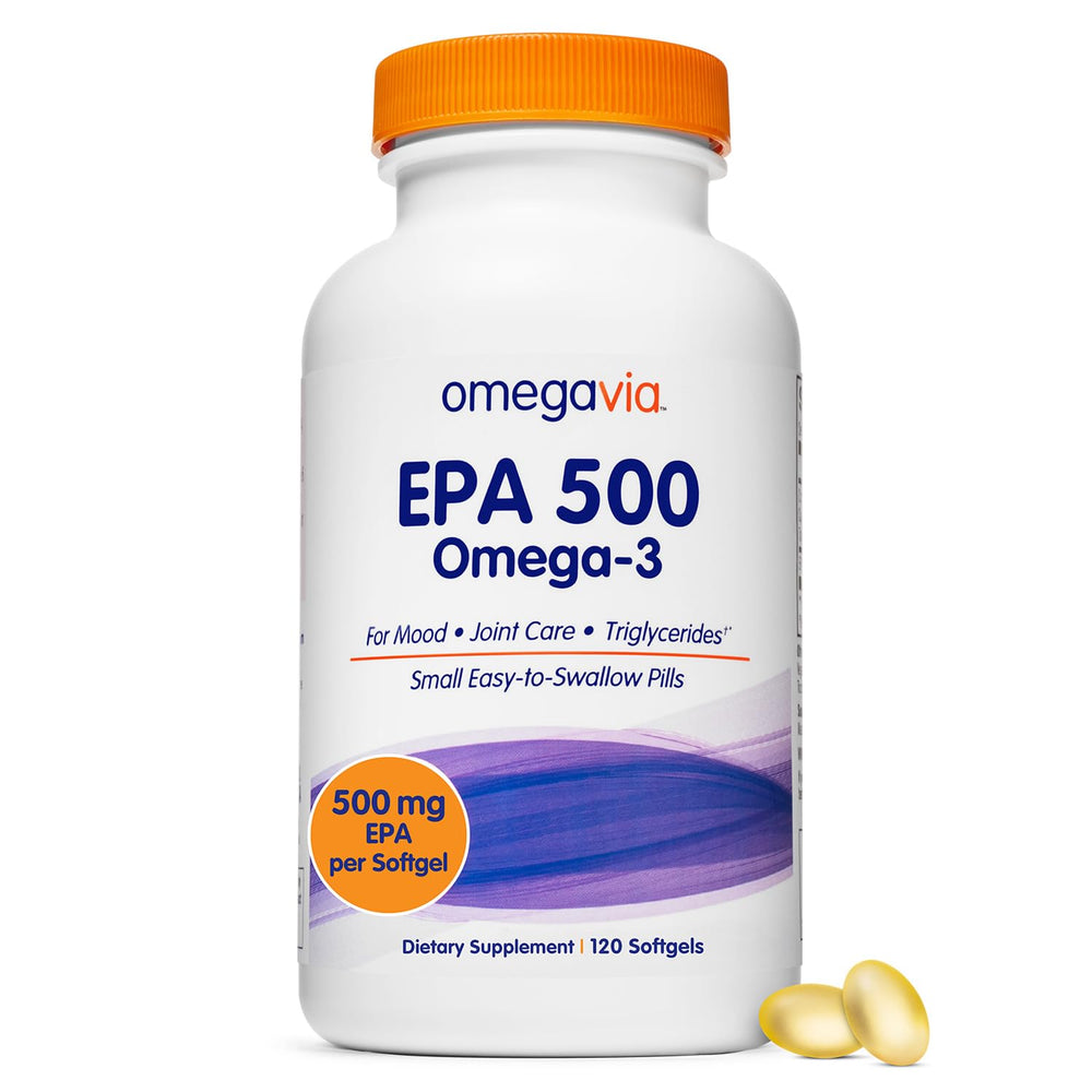 Front view of OmegaVia EPA 500 bottle