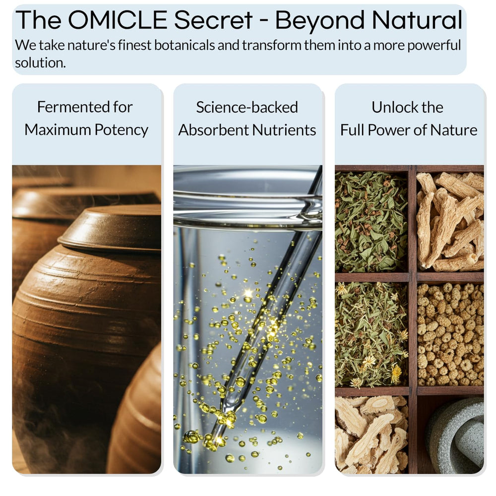 Natural plant-based ingredients illustration for OMICLE