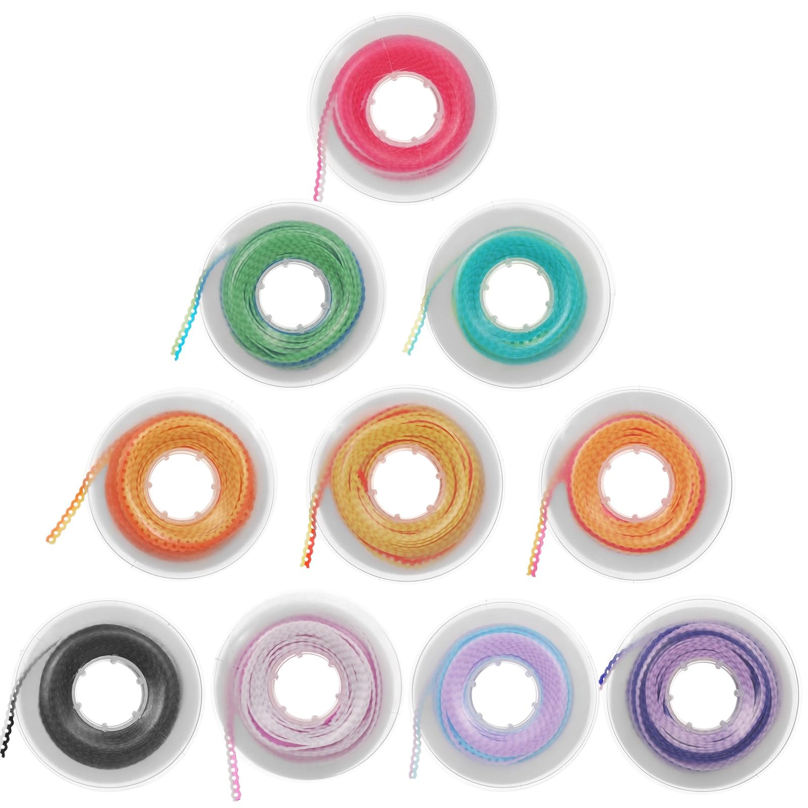 Close-up of 2-color mixed orthodontic rubber power chains