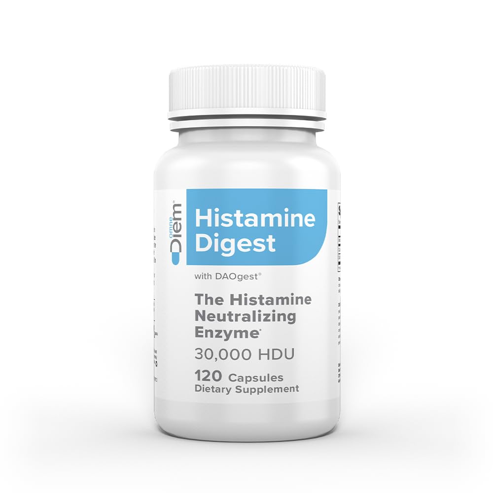 Omne Diem Histamine Digest DAO bottle label showing 30,000 HDU