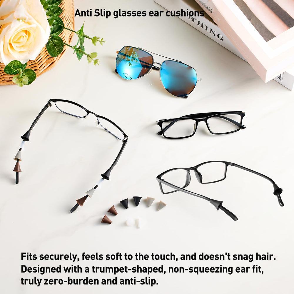 Lightweight 1g eyeglasses ear grips attached to eyewear.