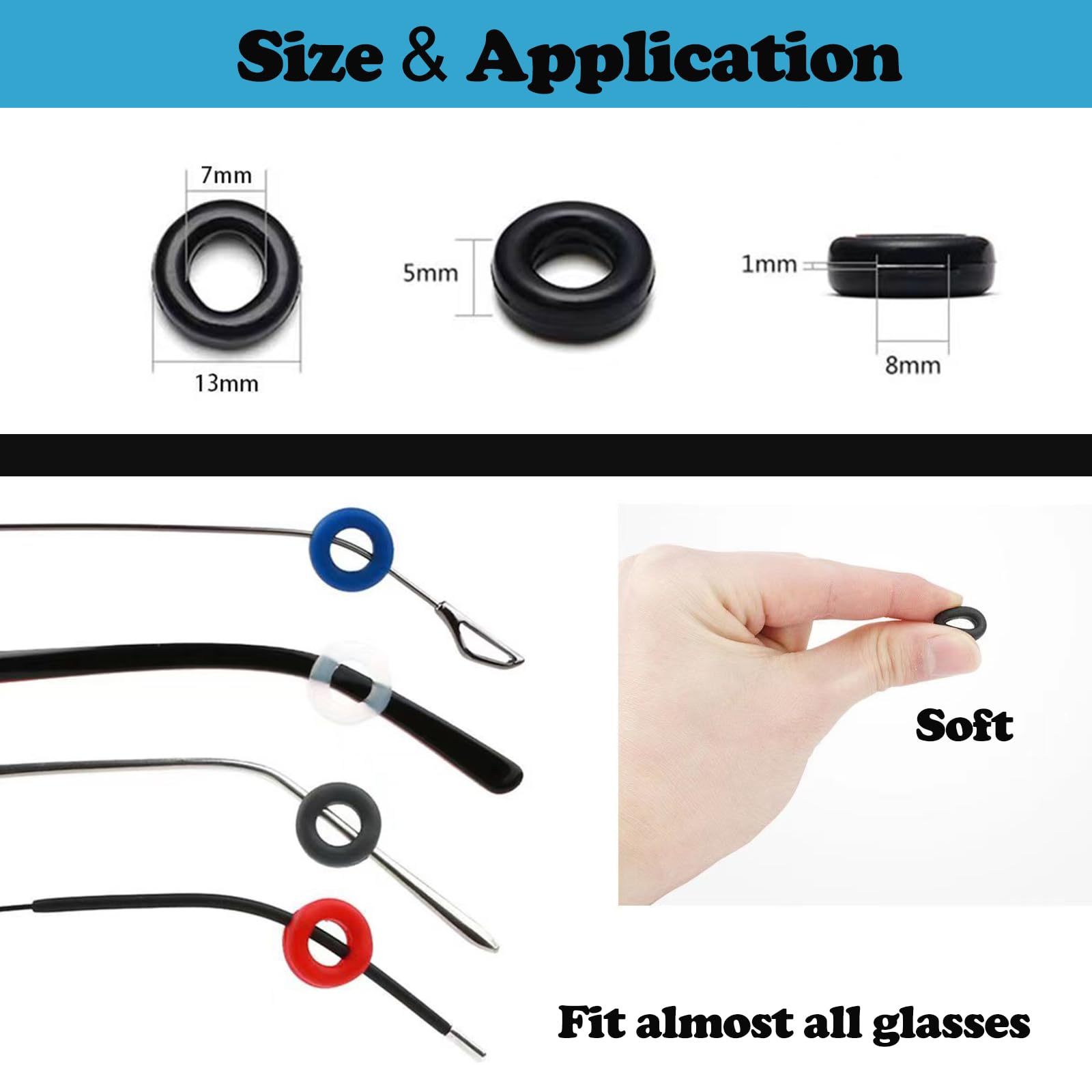 Eyeglasses ear grips attached to frame showing anti-slip design