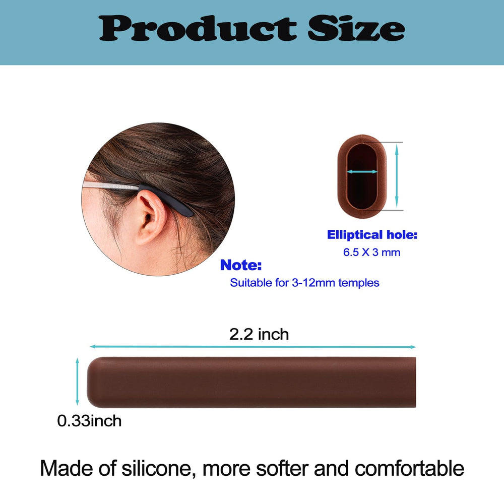 Close-up of soft silicone eyeglass ear cushion on temple tip